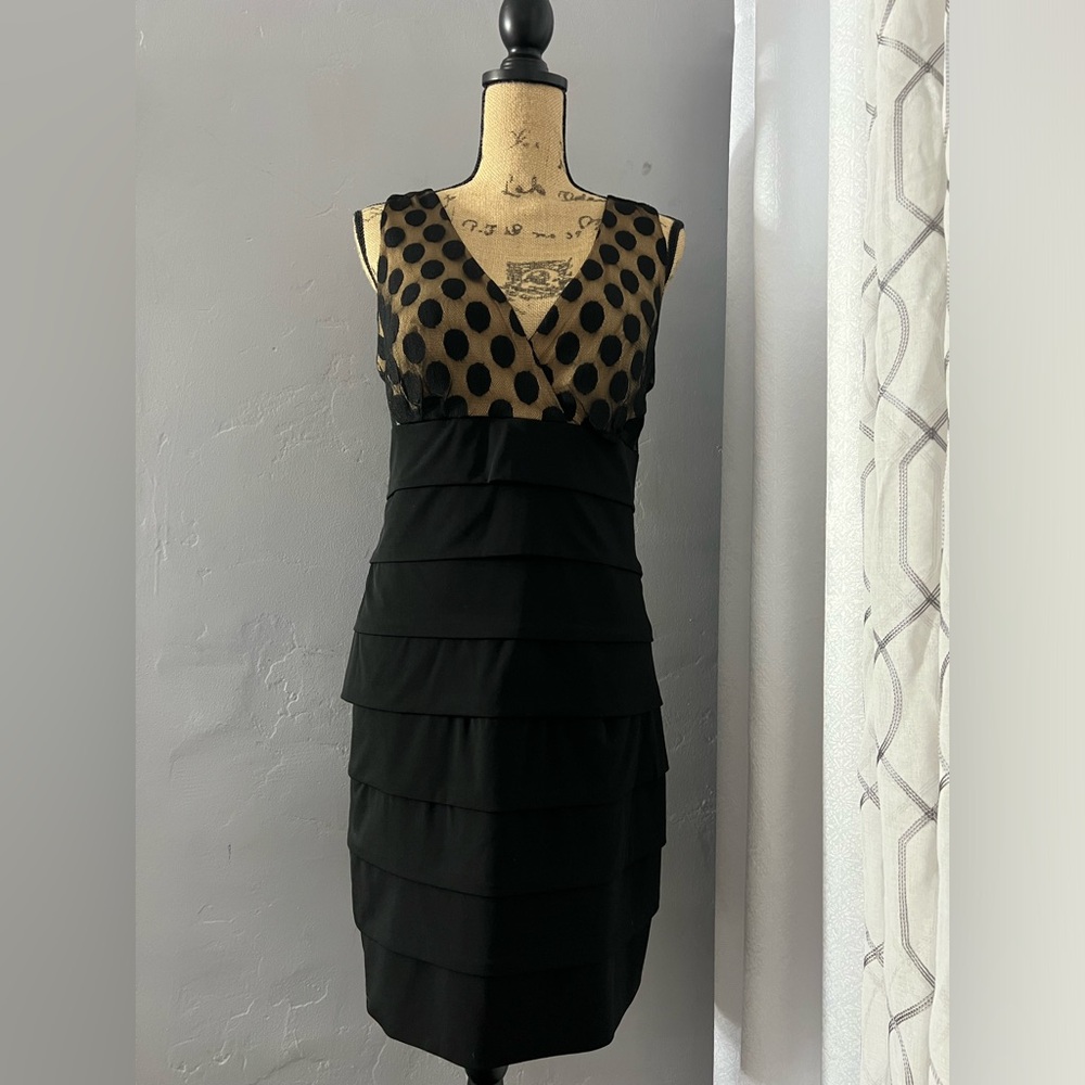 ENFOCUS STUDIO POLKA DOT BODYCON BANDAGE DRESS SIZE 16 Black and tan combination
